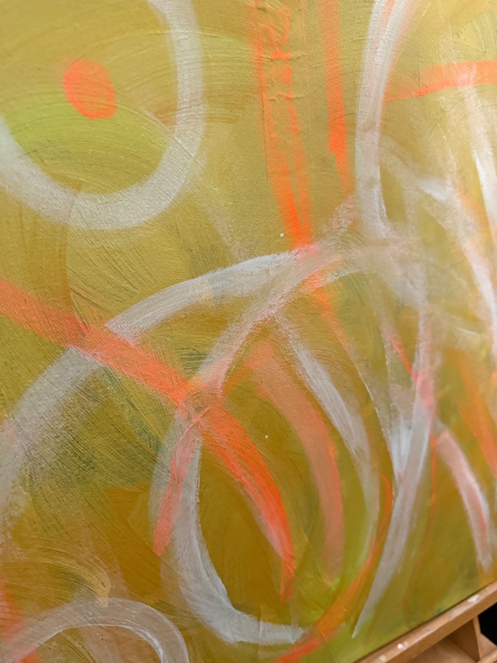 Original Abstract Canvas painting Wall Art in yellow and neon orange acrylic - Picture 3 of 3